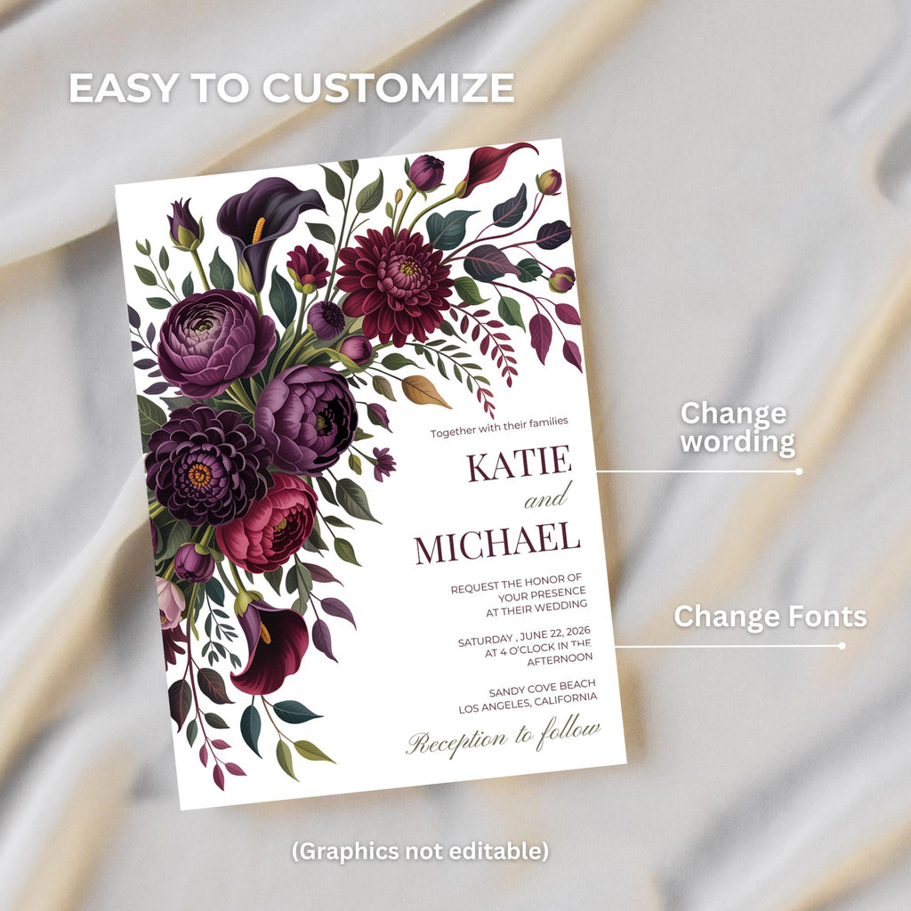Purple Floral Wedding Invitation Template
