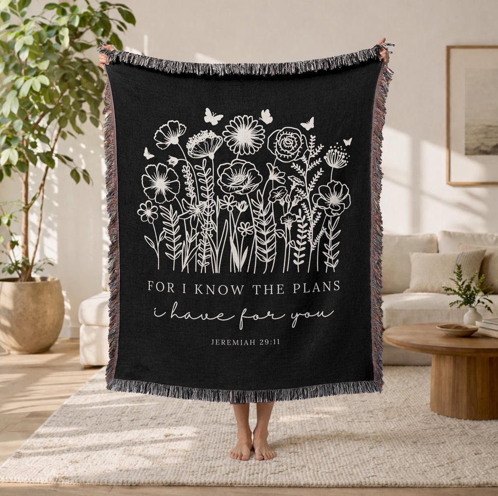 Woven Blanket Christian Gift for Women Jeremiah 29:11 Faith Inspirational Throw Blanket Scripture Gift Sympathy Healing Gift Floral Blanket