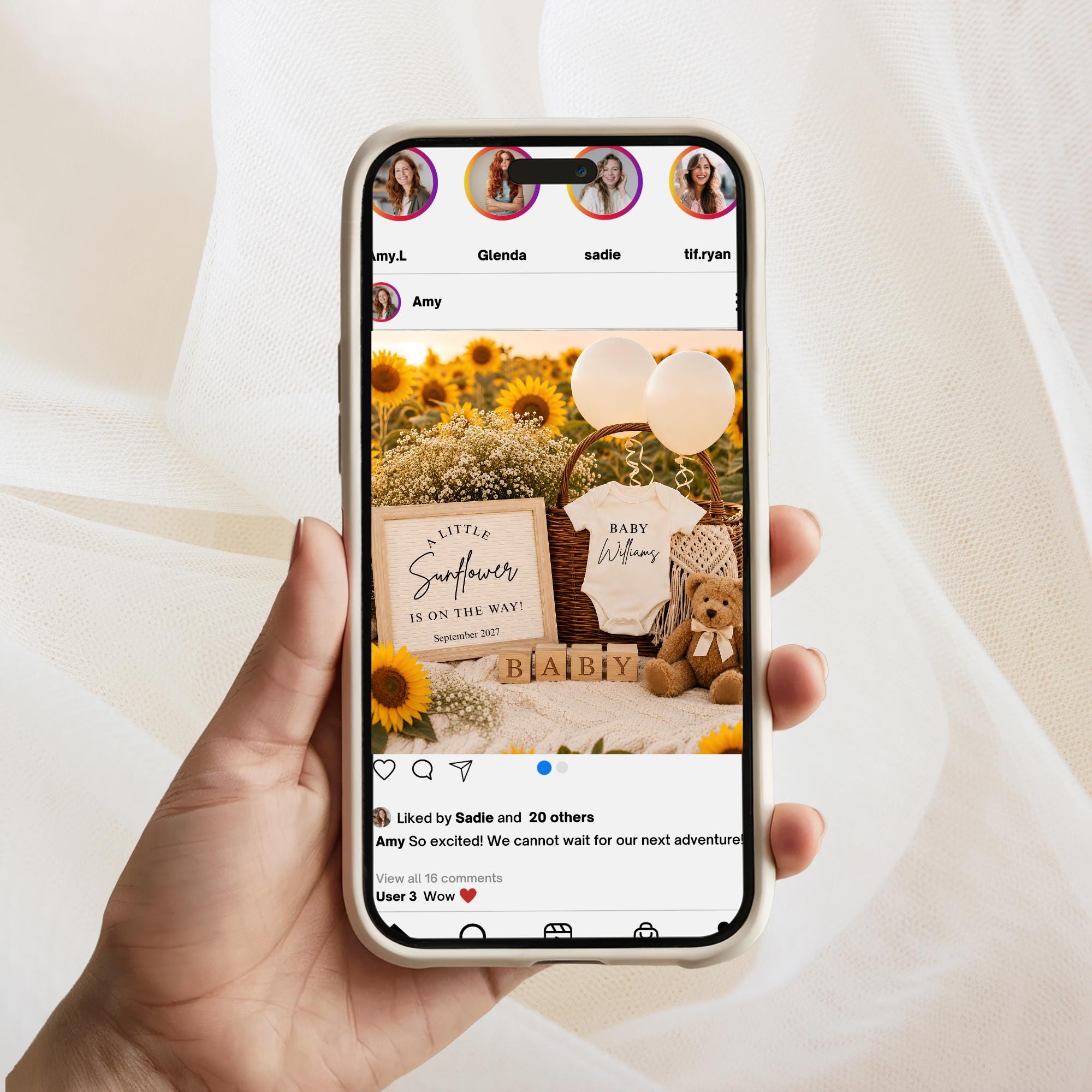 Digital Sunflower Pregnancy Announcment Template