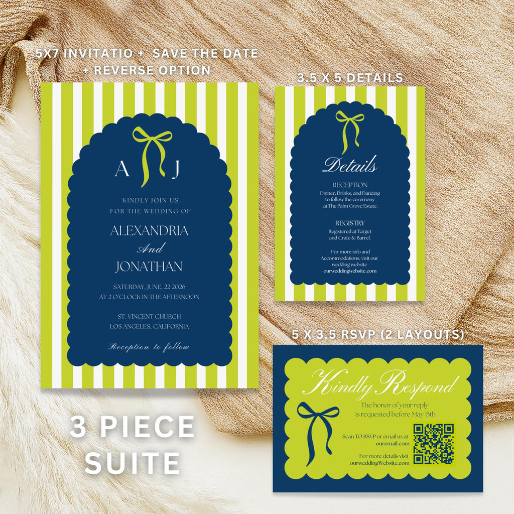 Navy Lime Wedding Invitation Templates