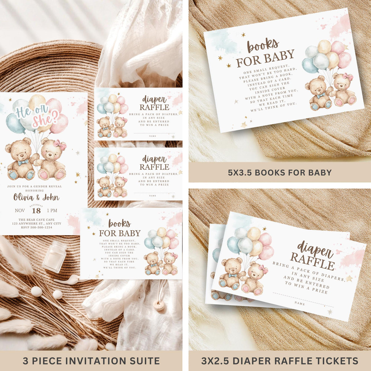 Teddy Bear Gender Reveal Party Kit Bundle