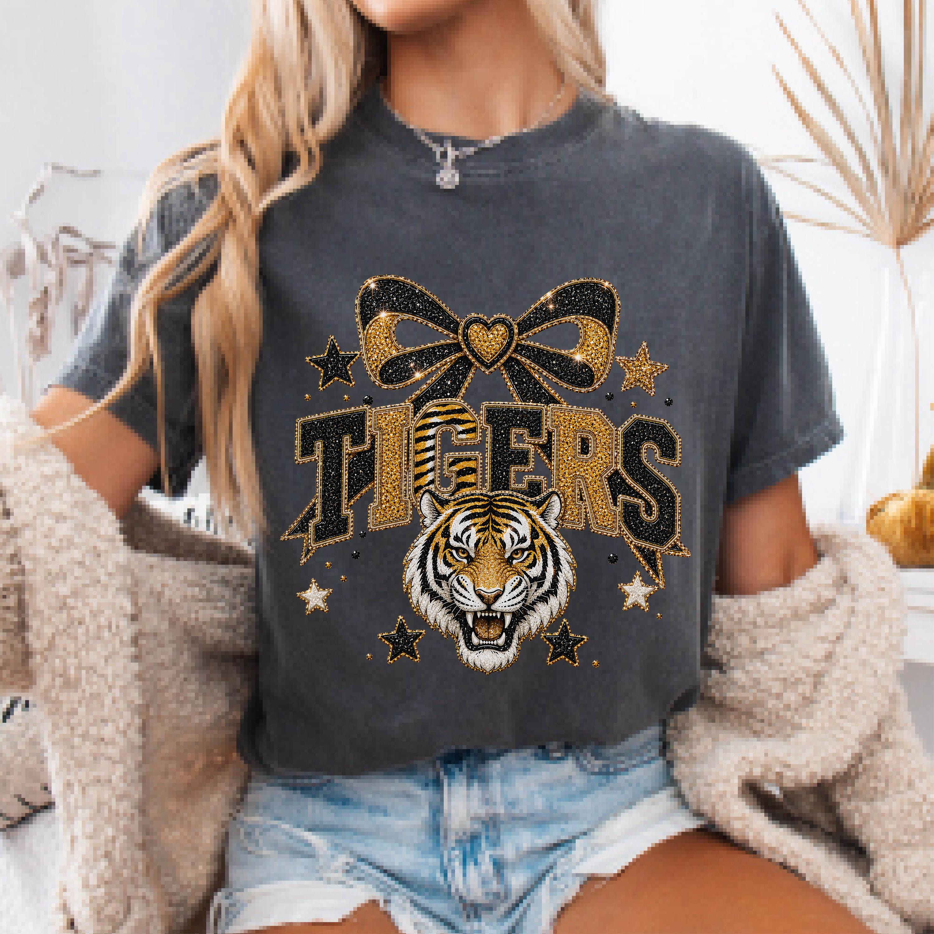 Faux Glitter Tigers Mascot Shirt