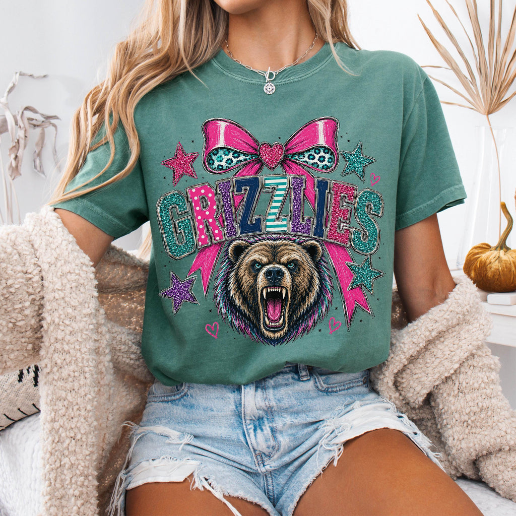 Coquette Faux Glitter Grizzlies Mascot Shirt