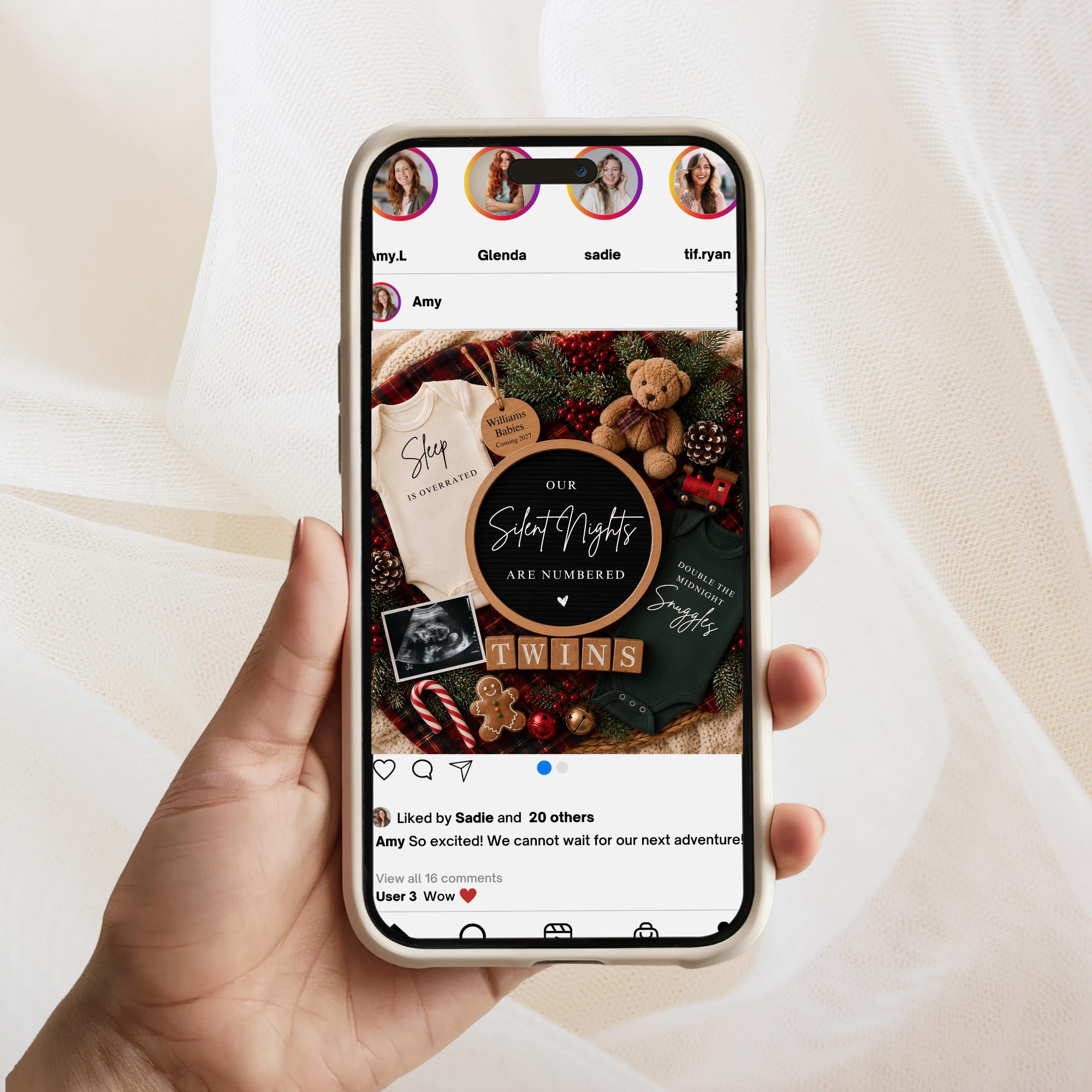 Digital Twins Christmas Pregnancy Announcment Template