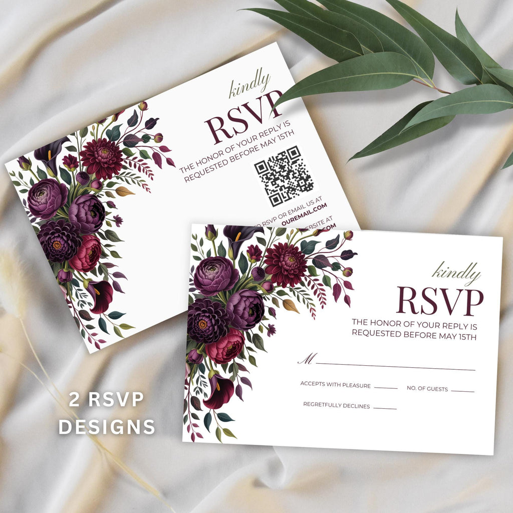 Purple Floral Wedding Invitation Template