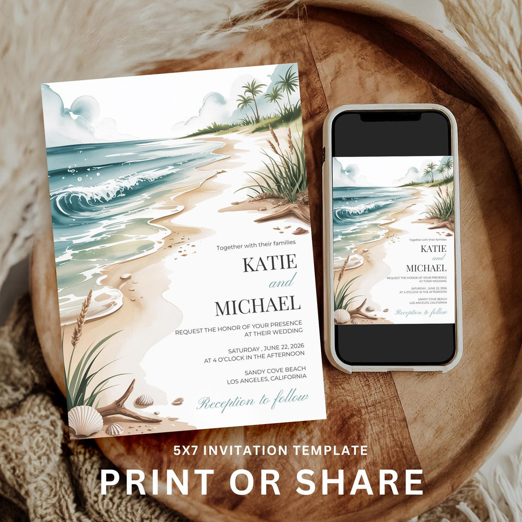 Beach Wedding Invitation Template