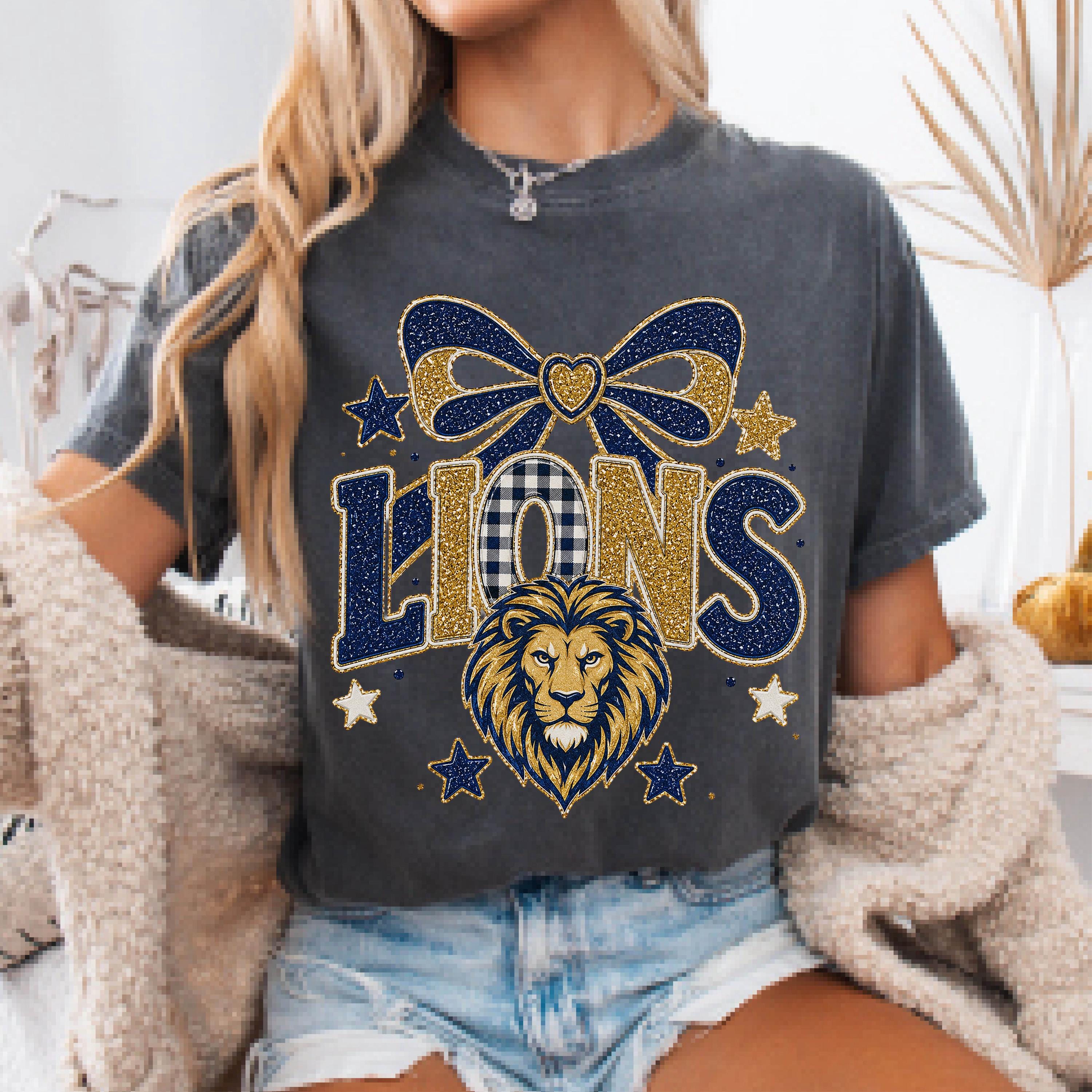 Coquette Faux Glitter Lions Mascot Shirt