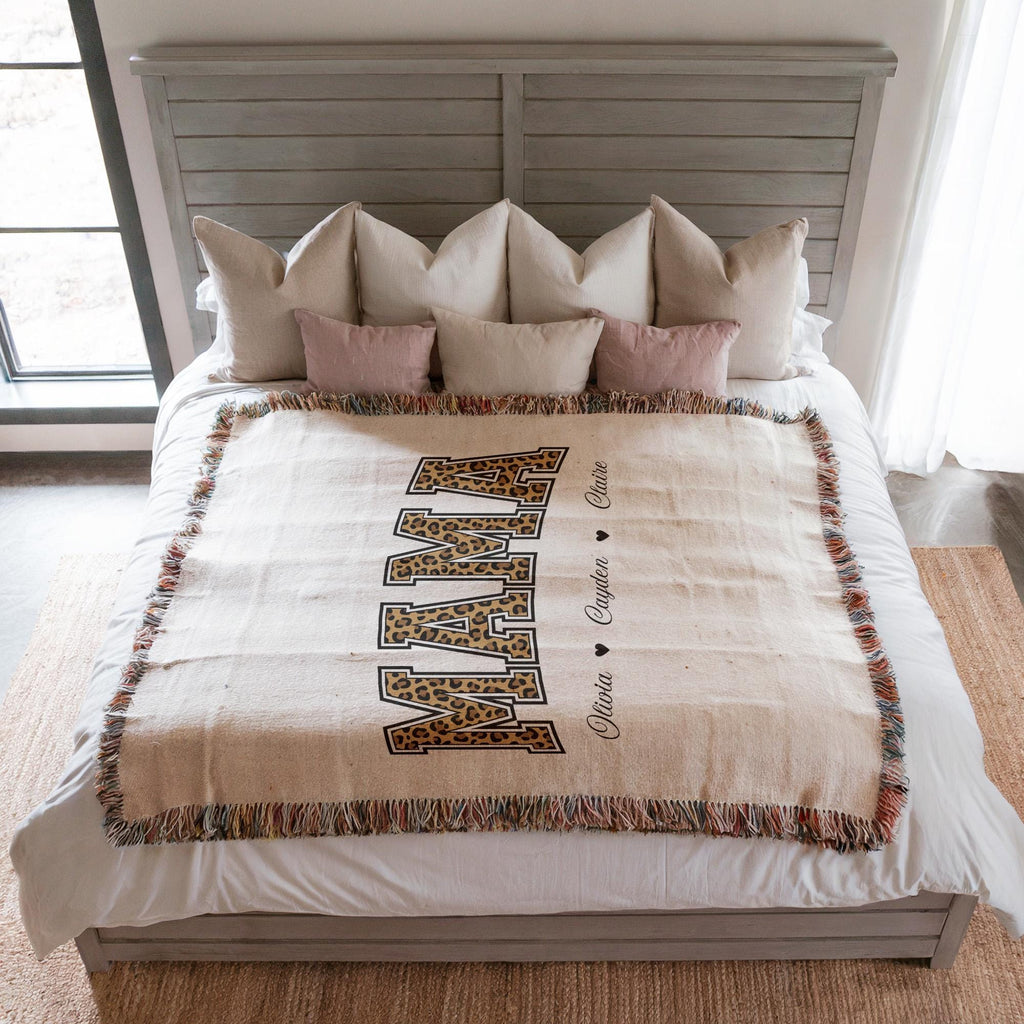Personalized Leopard Print Mama Blanket with Names