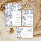 Dusty Blue Toile Wedding Invitation Set