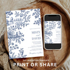 Dusty Blue Toile Wedding Invitation Set