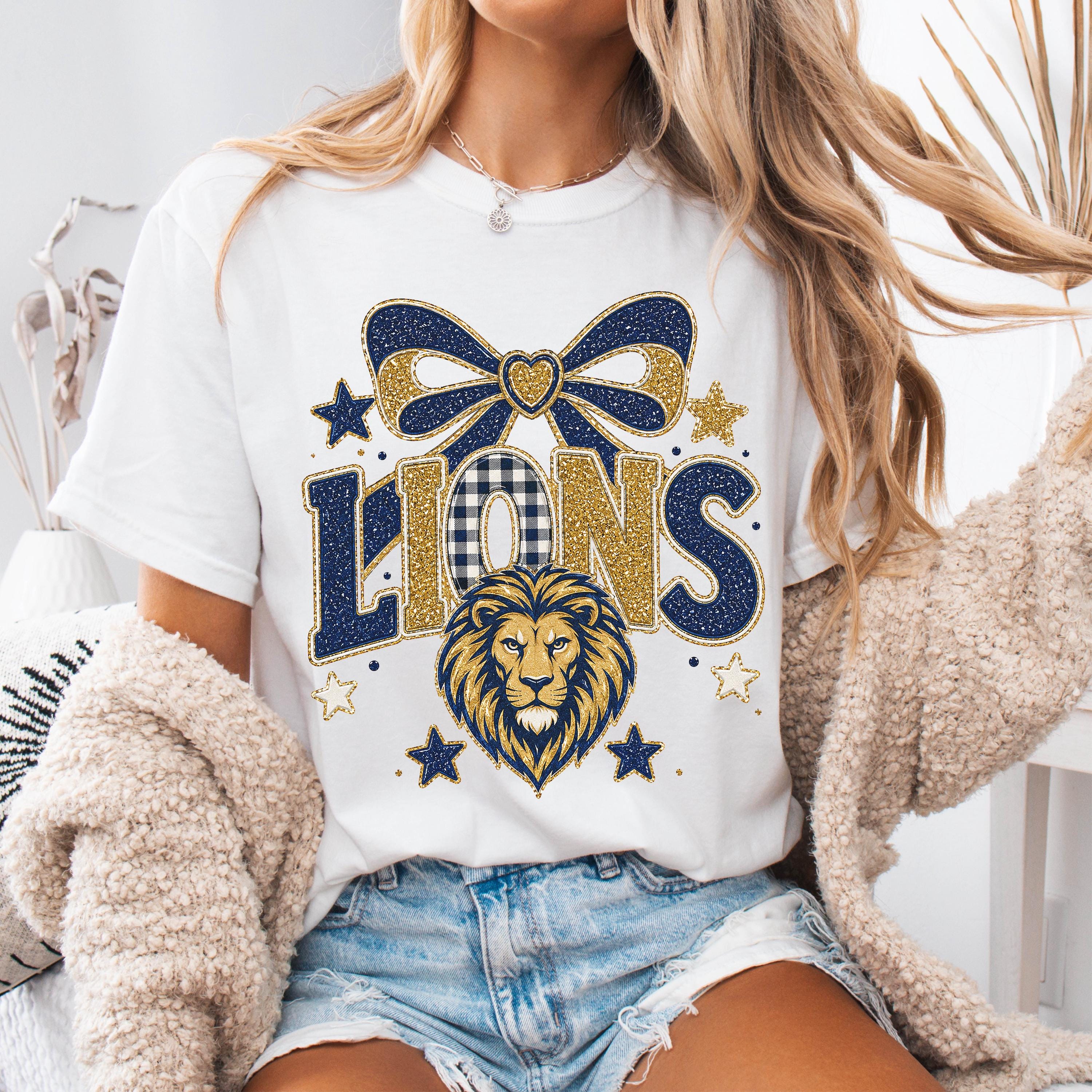Coquette Faux Glitter Lions Mascot Shirt