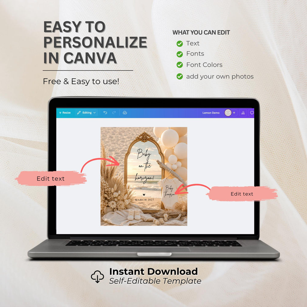 Digital Beach Pregnancy Announcment Template