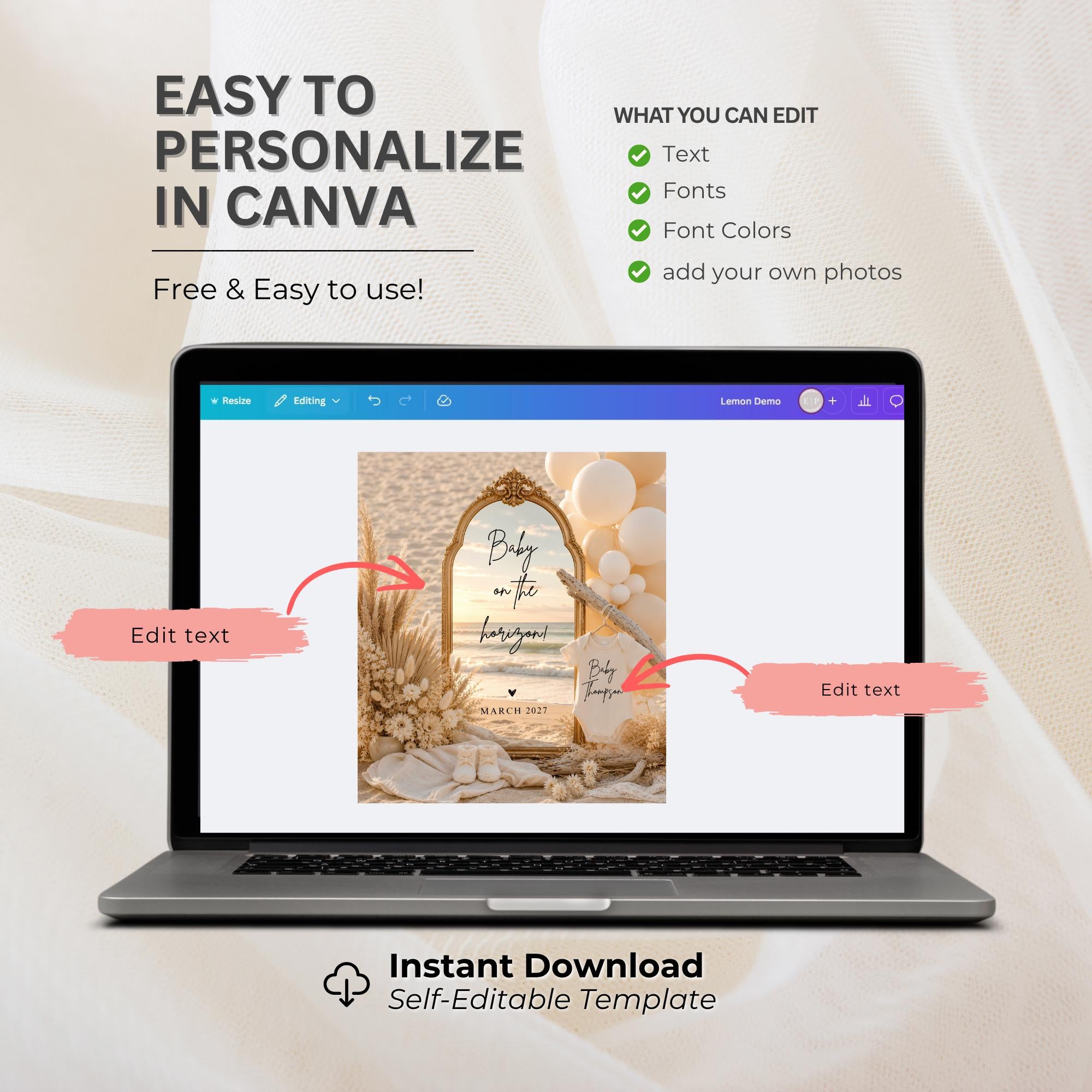 Digital Beach Pregnancy Announcment Template