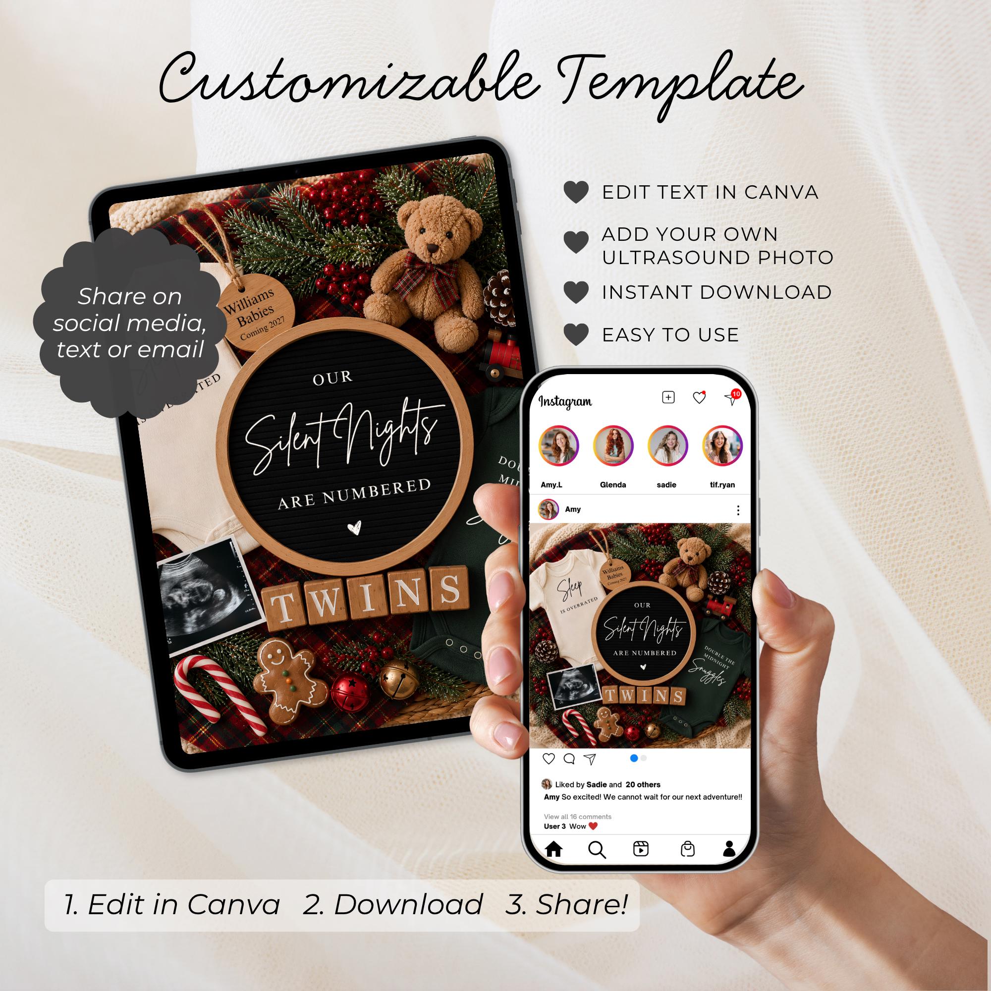 Digital Twins Christmas Pregnancy Announcment Template