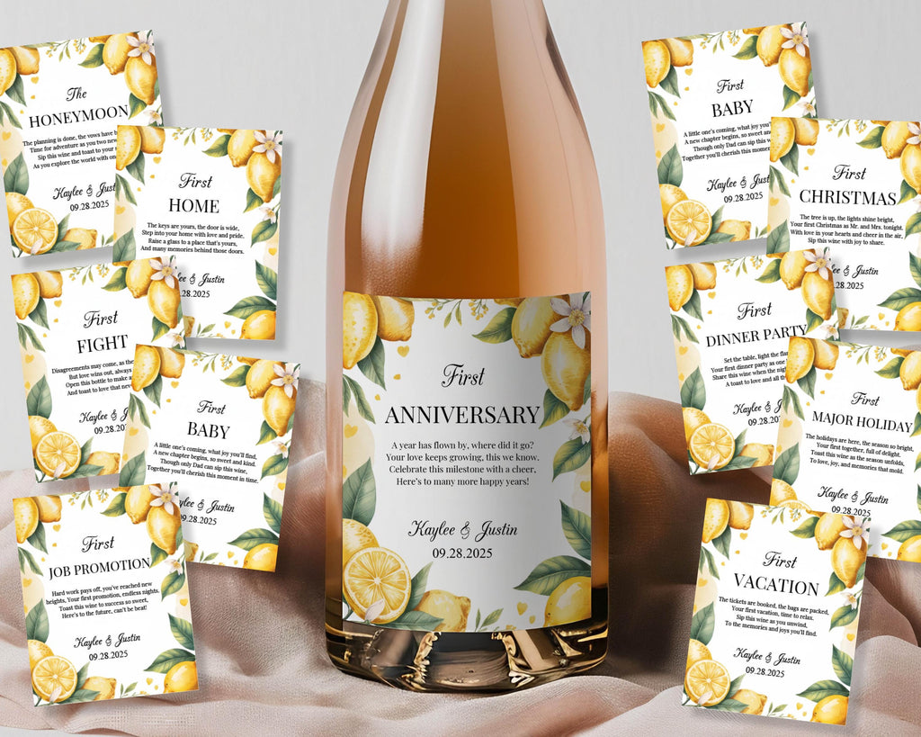 Lemon Wedding Wine Bottle Labels
