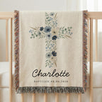 Personalized Baptism Blanket with Floral Cross