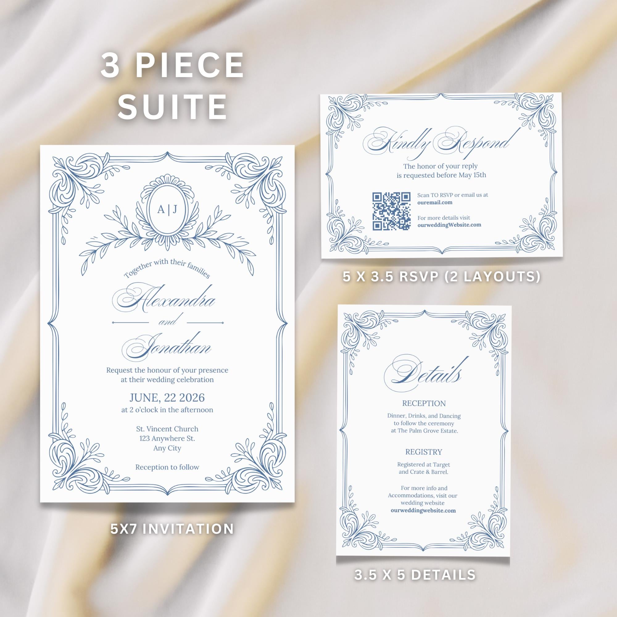 Grandmillennial Wedding Invitation Bundle