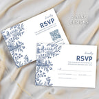 Dusty Blue Toile Wedding Invitation Set