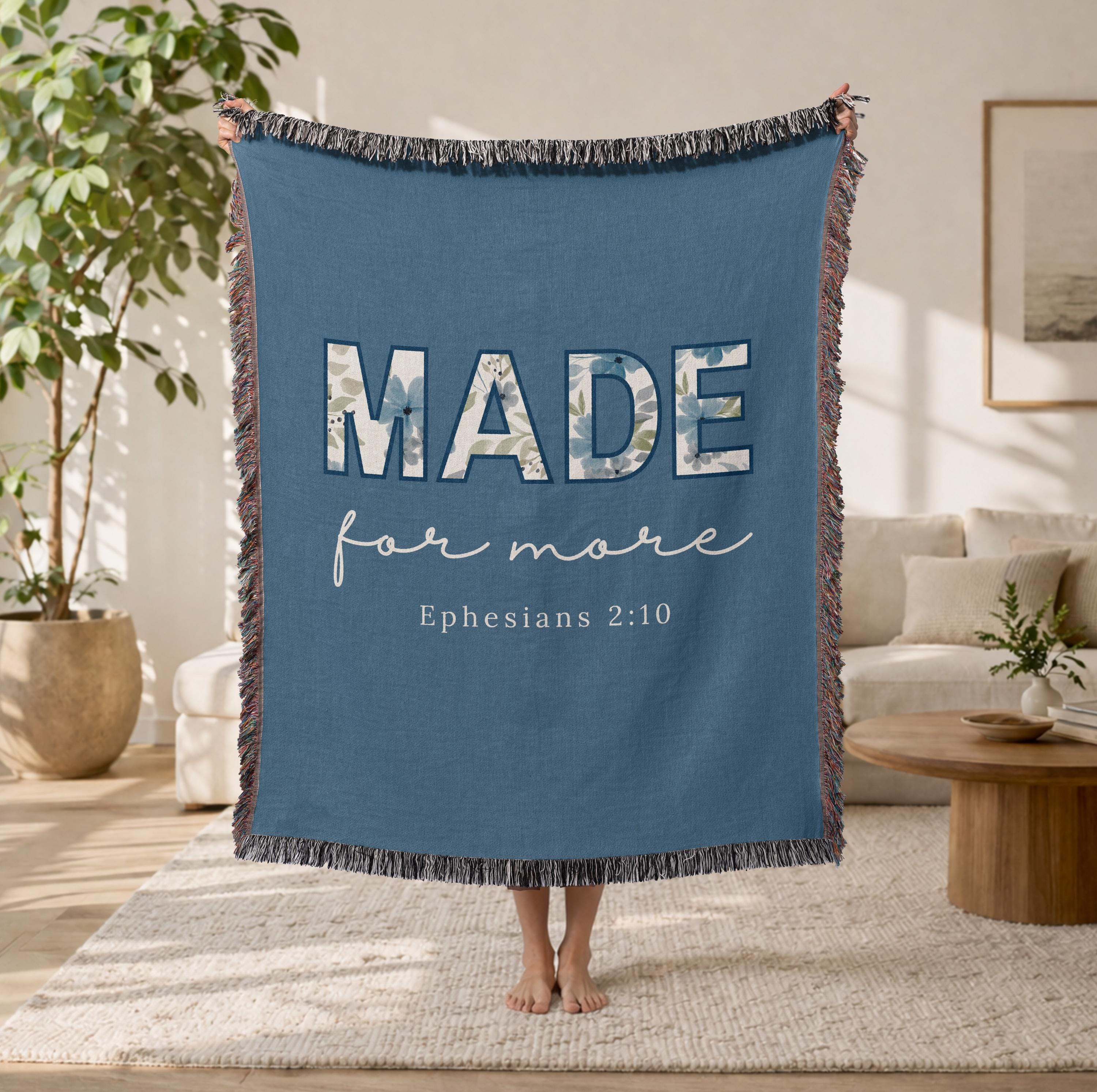 Christian Blanket Gift for Mom Faith Throw Made for More Ephesians 2:10 Inspirational Scripture Religious Woven Blanket Encouragement Gift