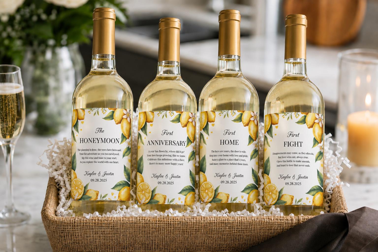 Lemon Wedding Wine Bottle Labels