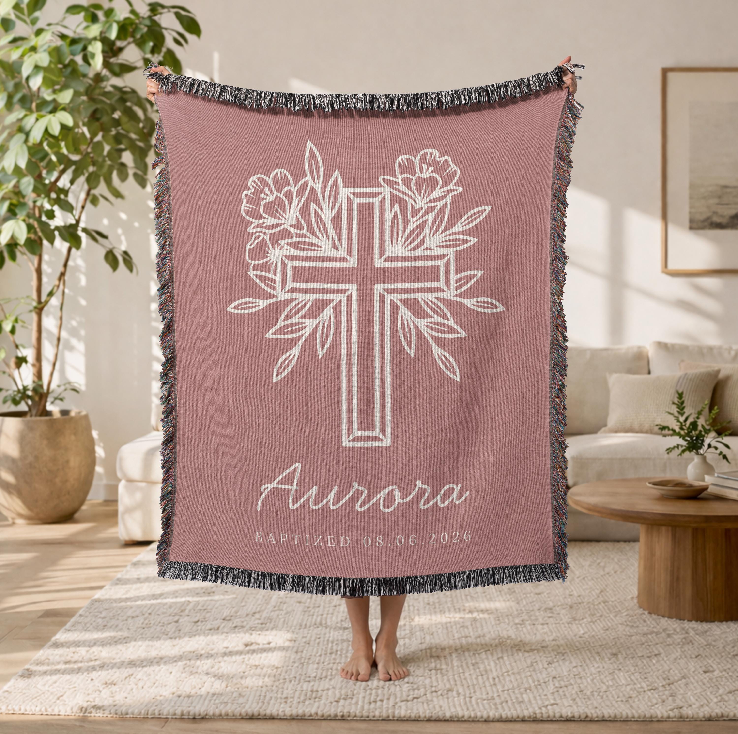 Personalized Baptism Blanket with Cross