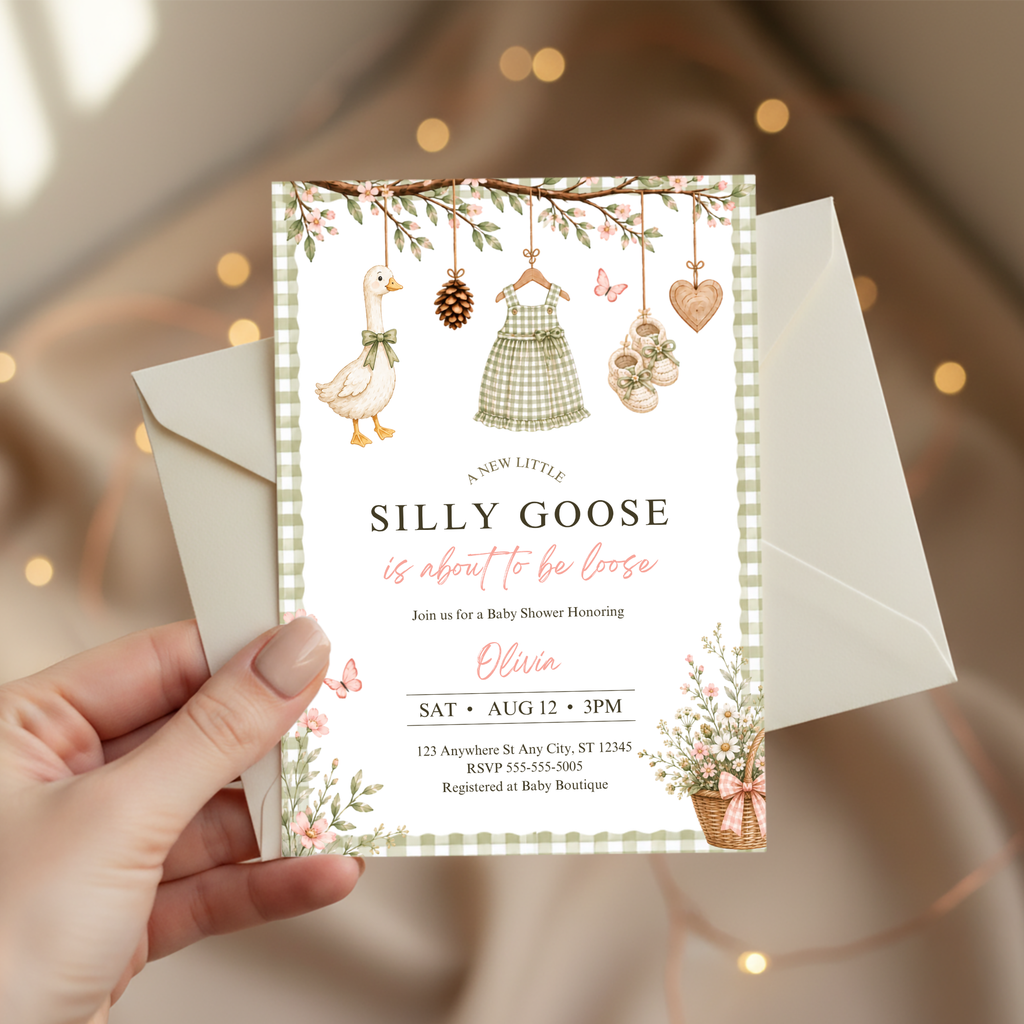 Pink Goose Baby Shower Invitation