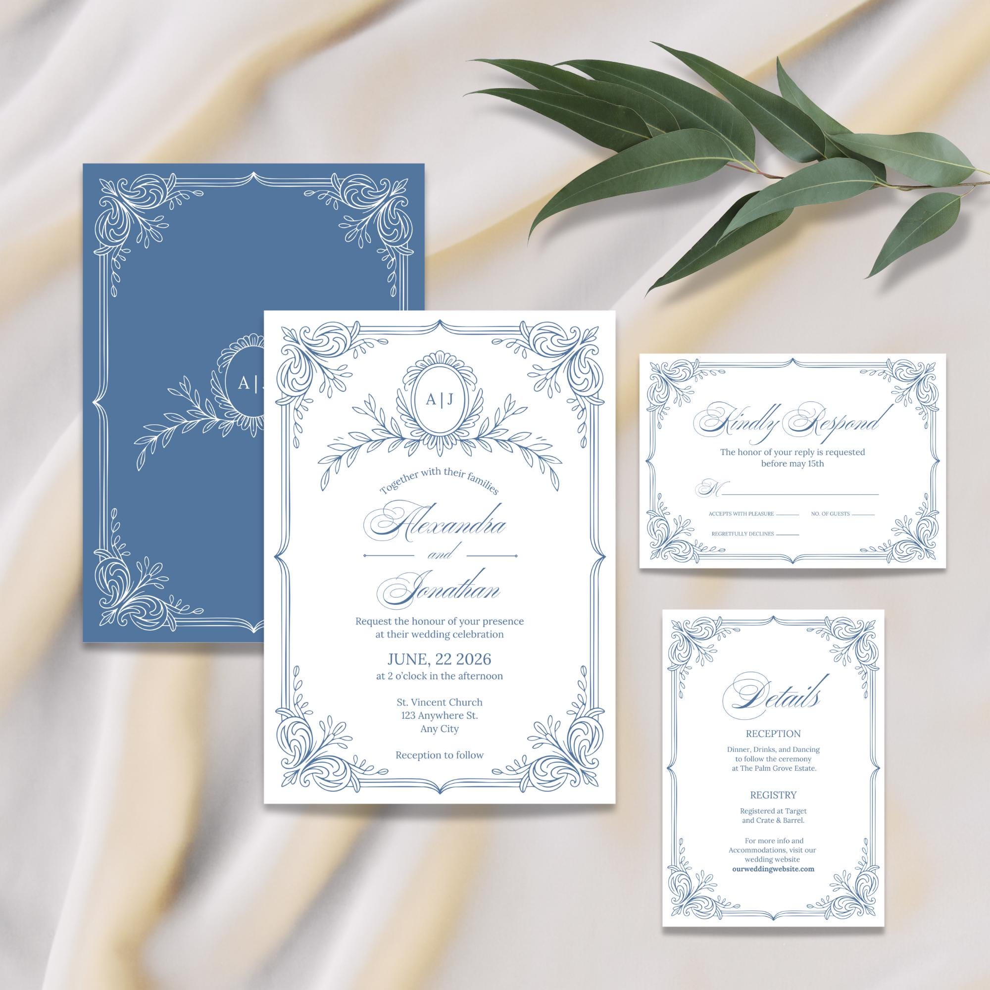 Grandmillennial Wedding Invitation Bundle