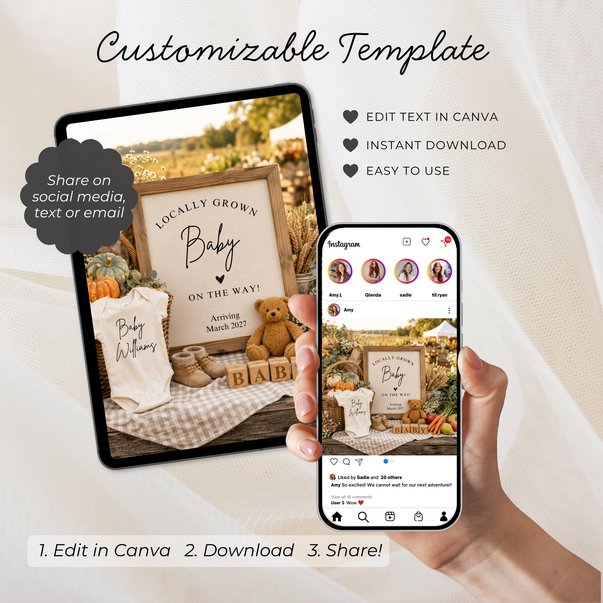 Digital Farmer's Market Pregnancy Announcment Template