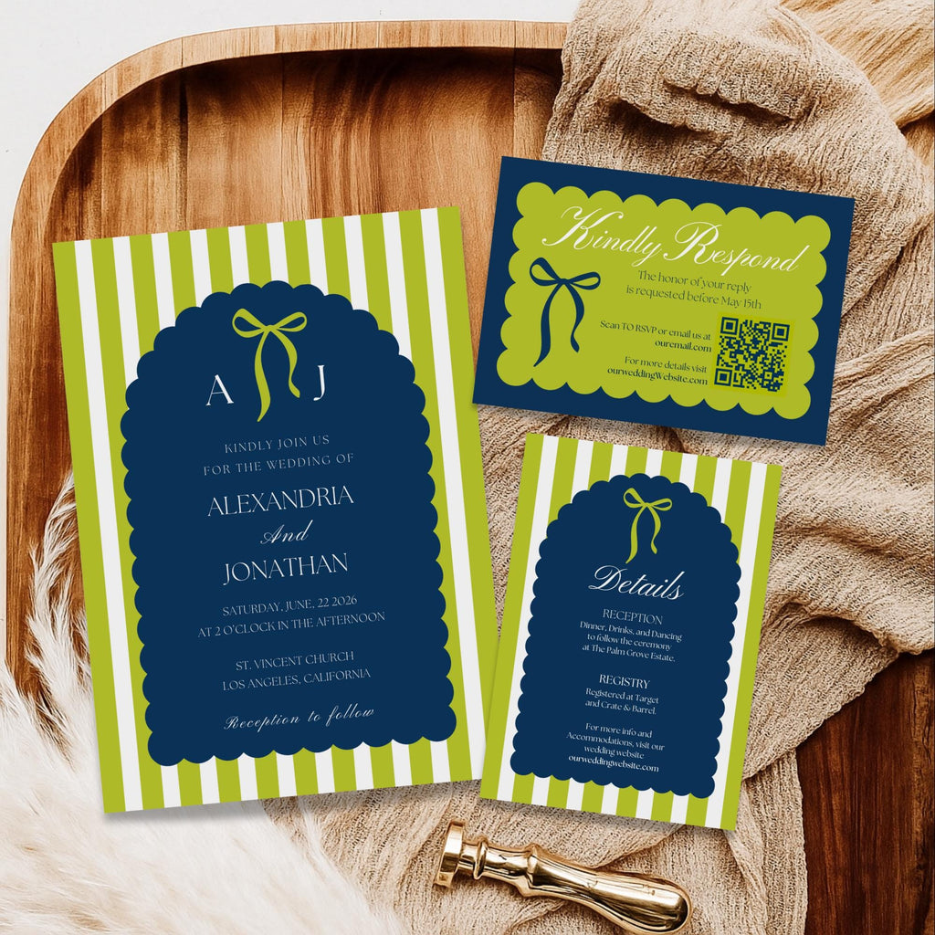 Navy Lime Wedding Invitation Templates