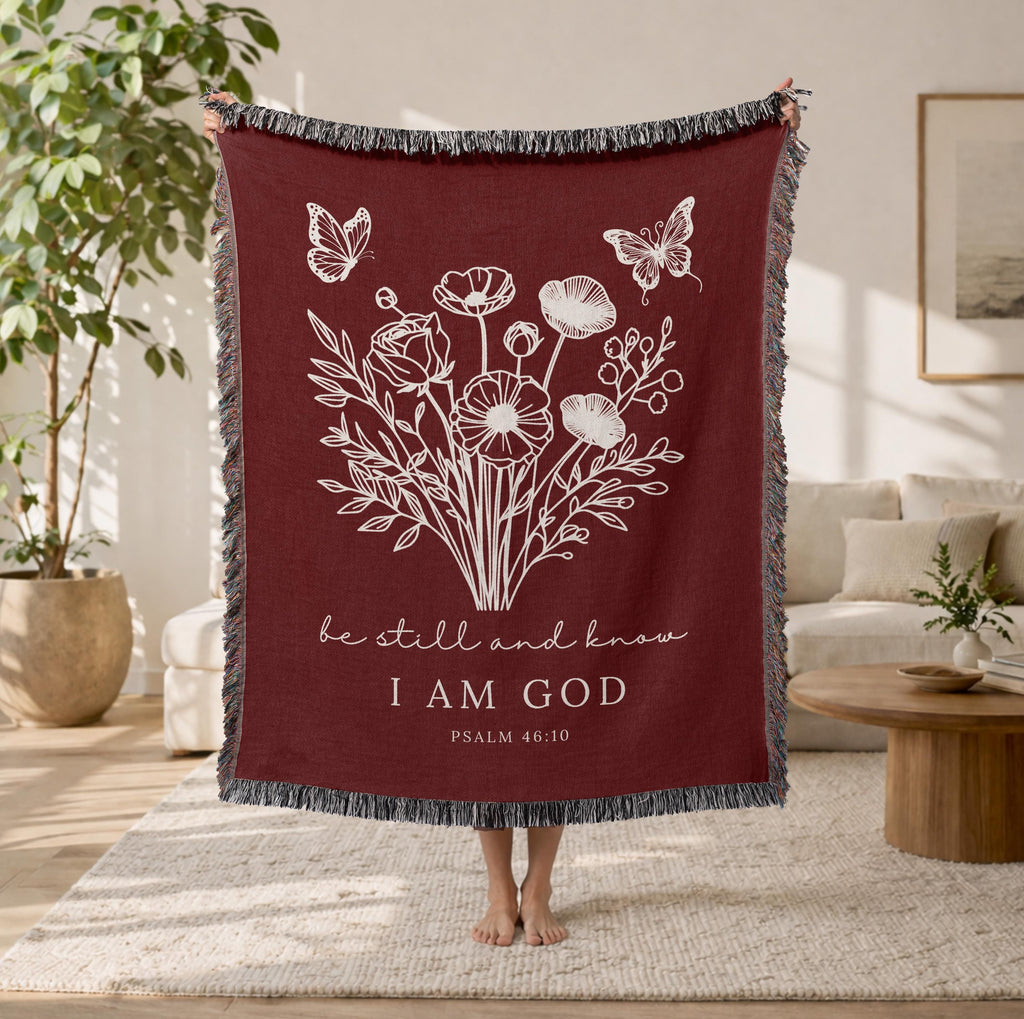 Floral Christian Blanket Be Still and Know I Am God Psalm 46:10 Faith Gift for Women Mom Grandma Scripture Throw Comfort Healing Gift
