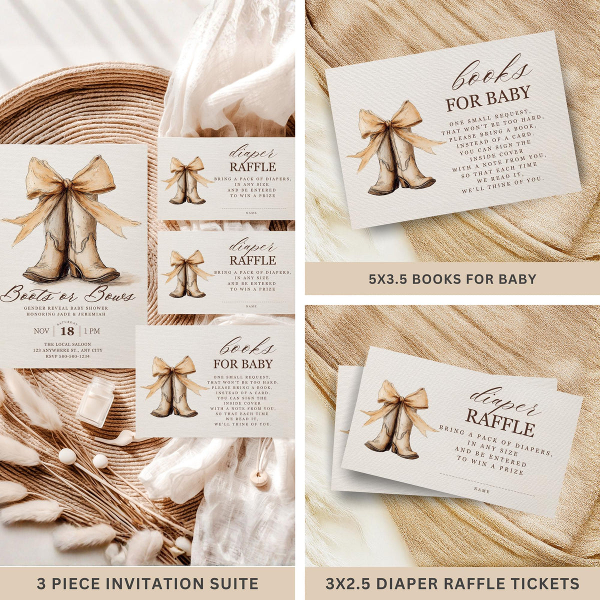 Boots or Bows Gender Reveal Baby Shower Bundle