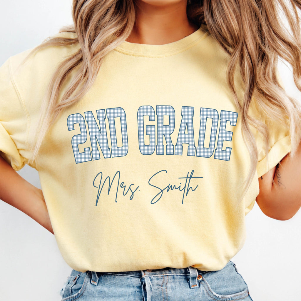 Gingham Teacher Name Tshirt