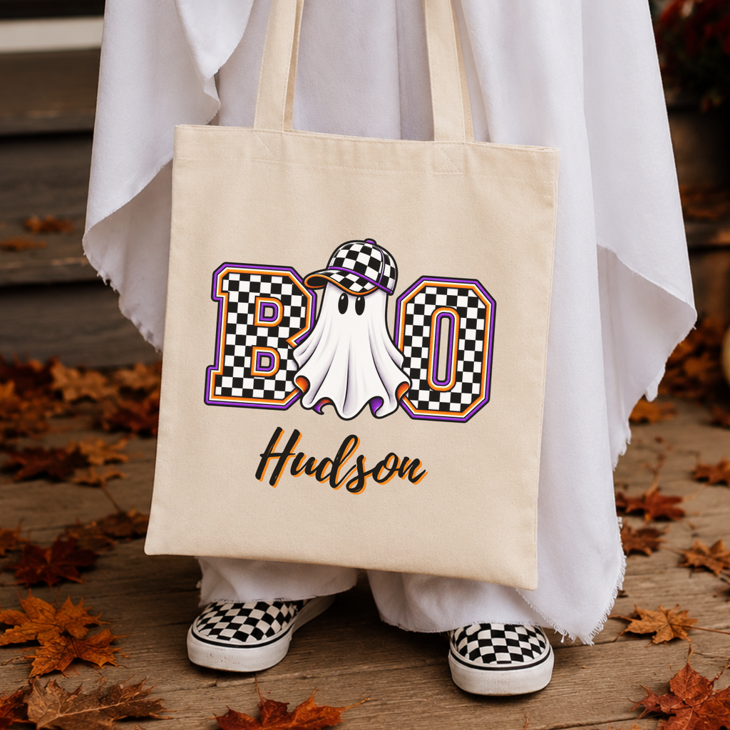 Personalized Retro Ghost Halloween Tote Bag