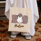 Personalized Retro Ghost Halloween Tote Bag