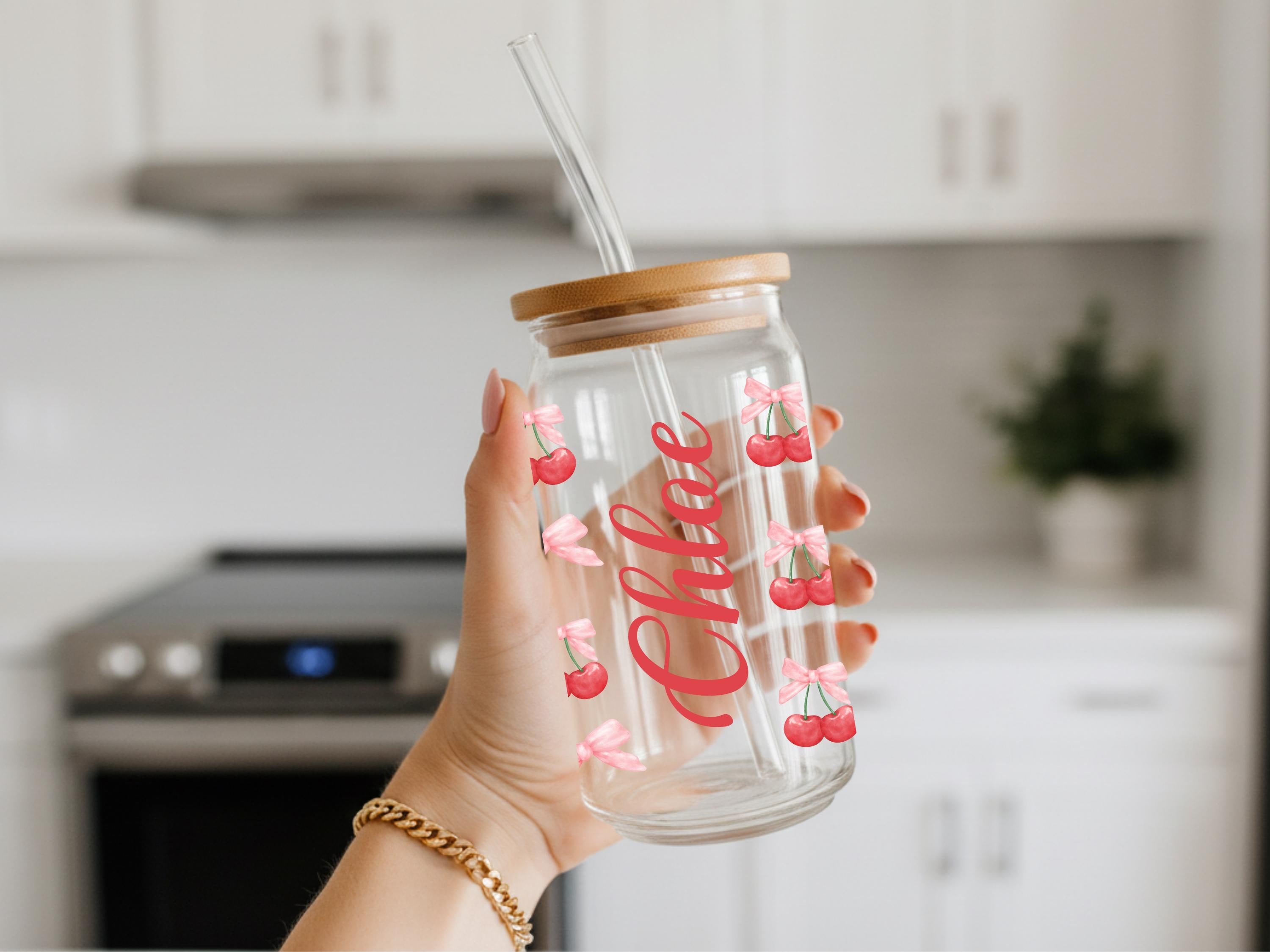 Personalized Cherry Pattern Sipper Glass