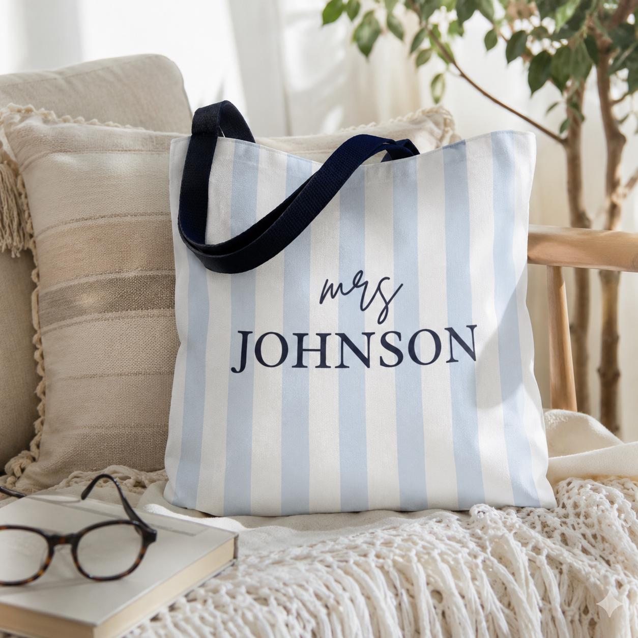 Personalized Striped Teacher Tote Bag