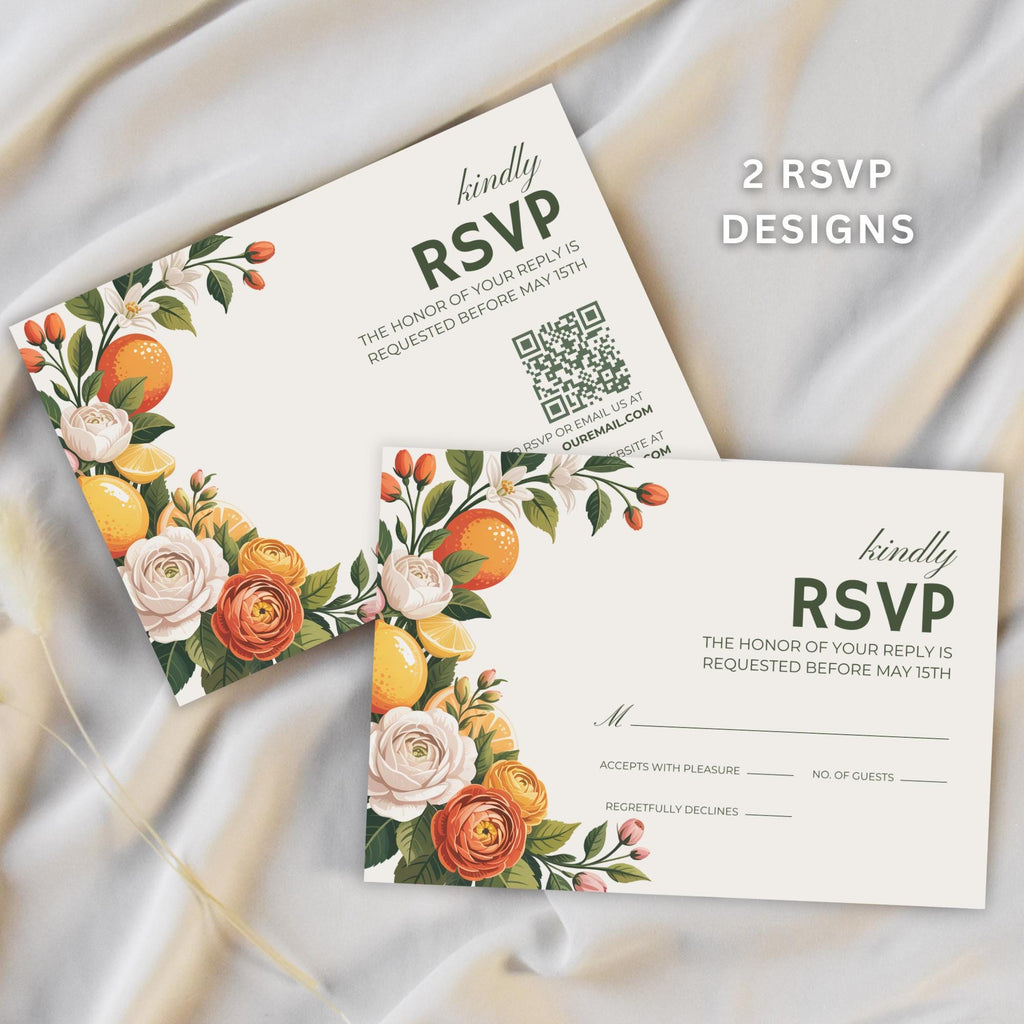 Floral Citrus Wedding Invitation Set