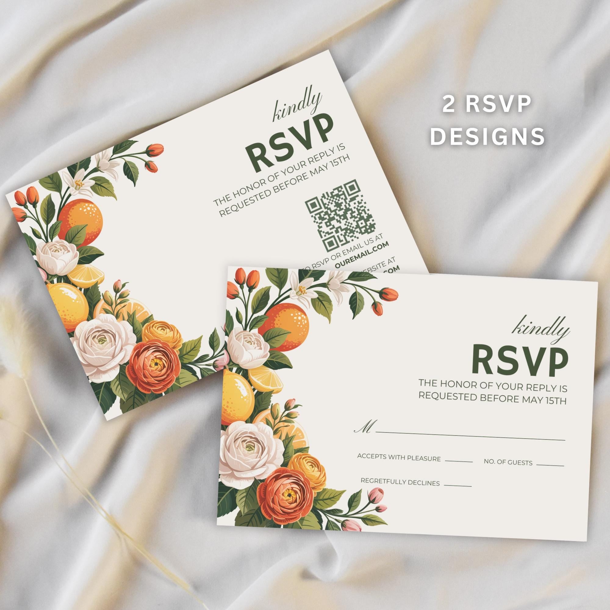 Floral Citrus Wedding Invitation Set