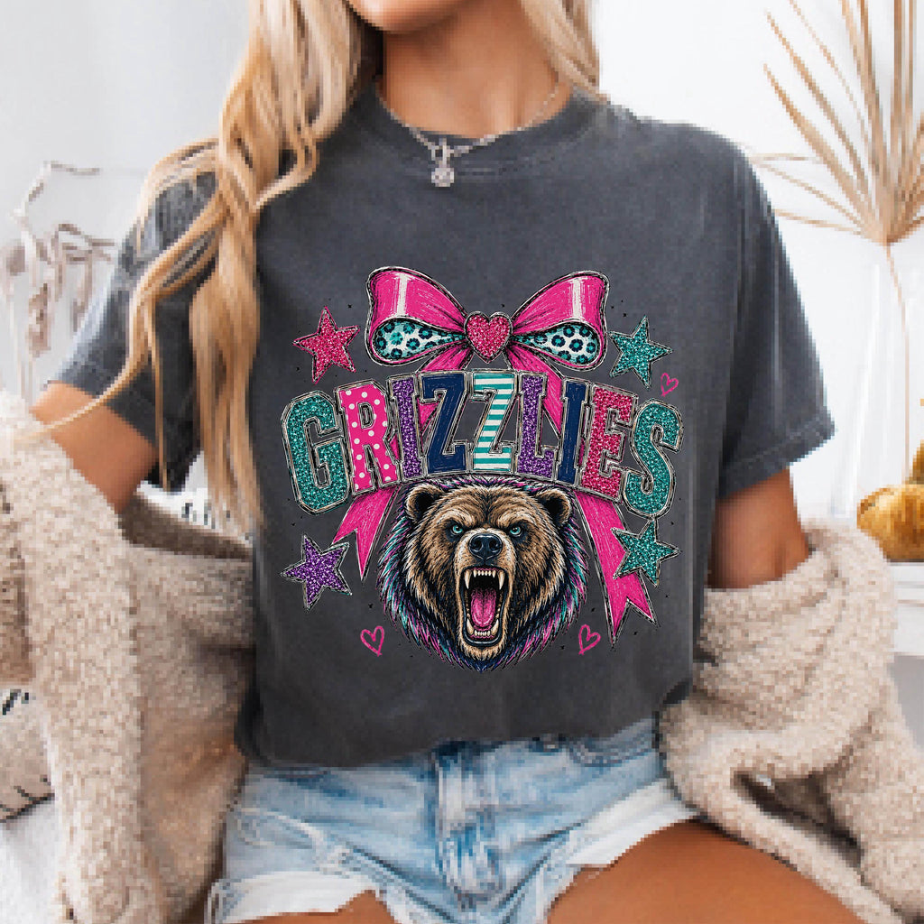 Coquette Faux Glitter Grizzlies Mascot Shirt
