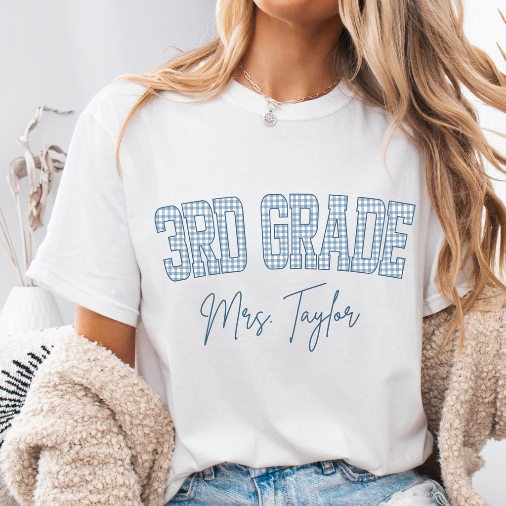 Gingham Teacher Name Tshirt