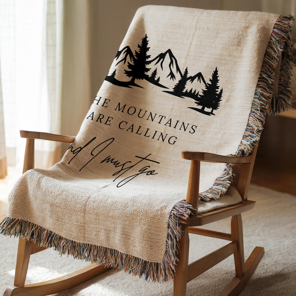 The Mountains Are Calling Woven Blanket