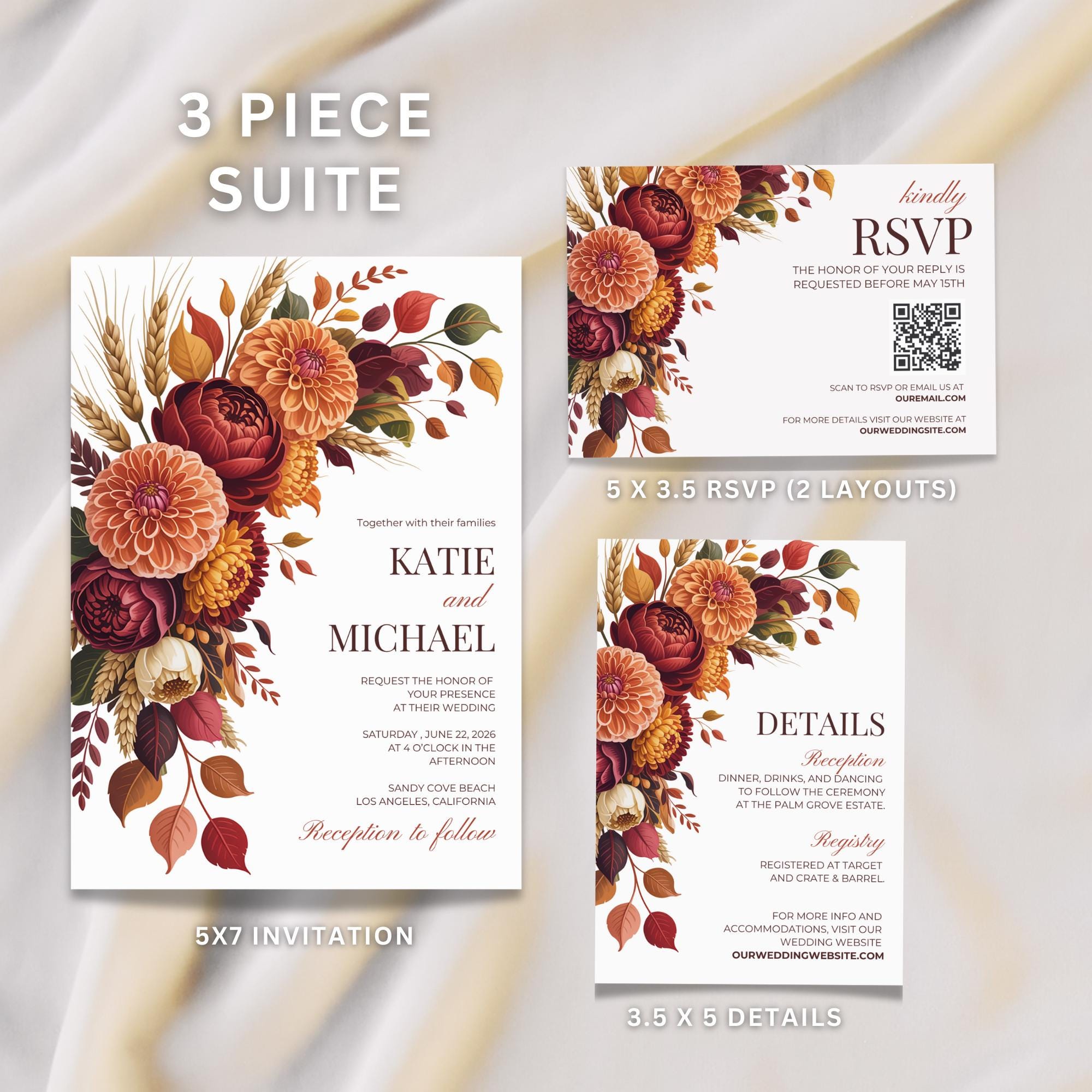 Terra Cotta Floral Wedding Invitation Suite