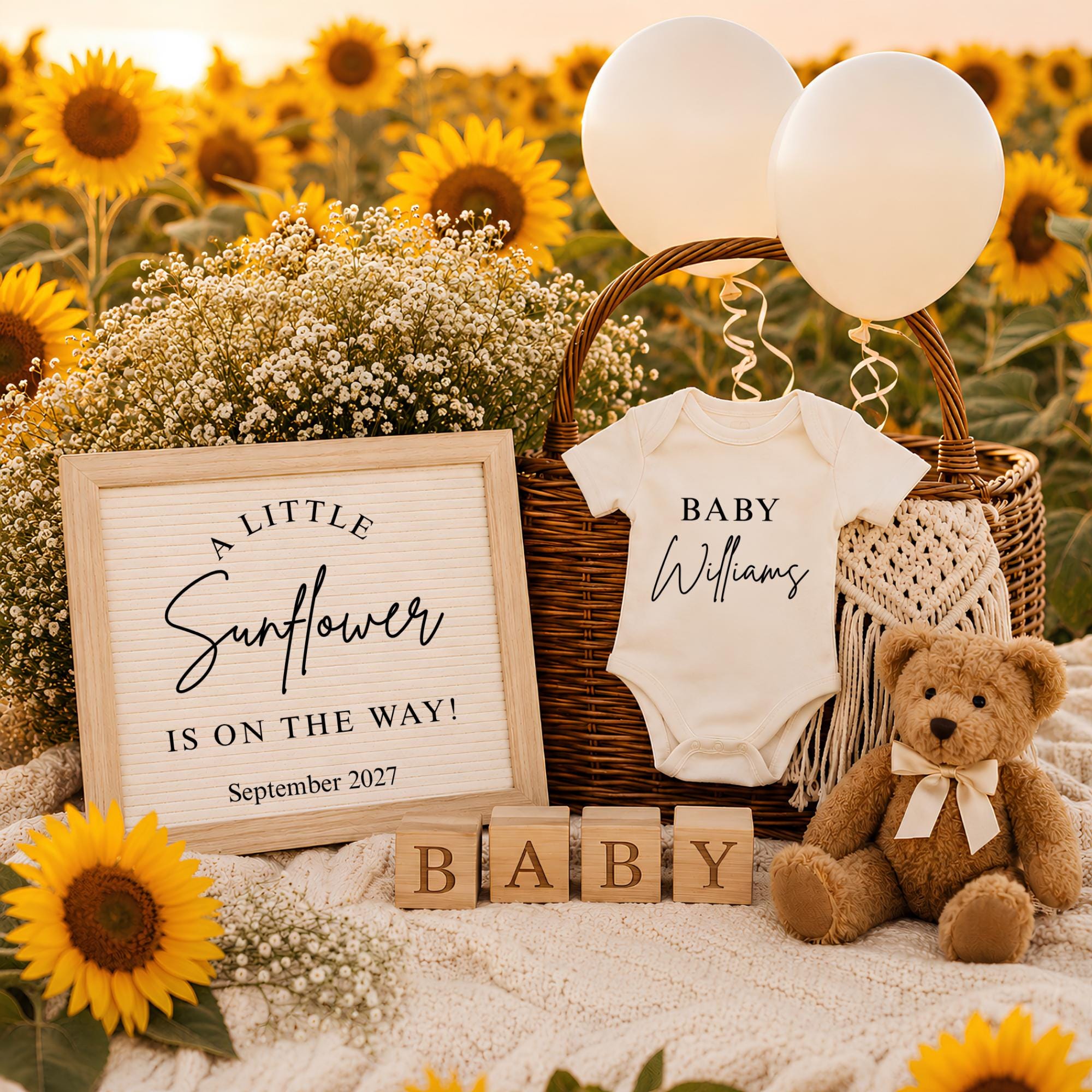 Digital Sunflower Pregnancy Announcment Template
