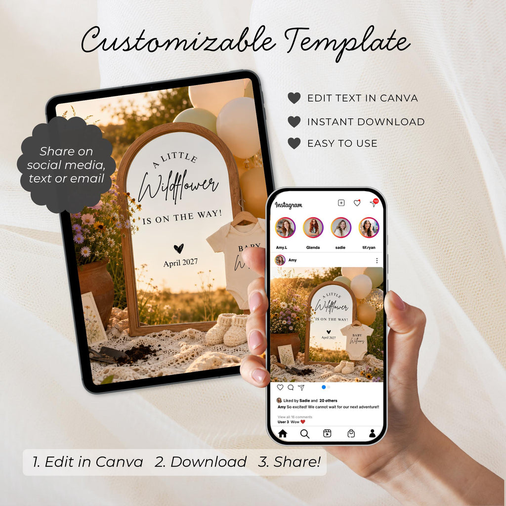 Digital Wildflower Pregnancy Announcment Template