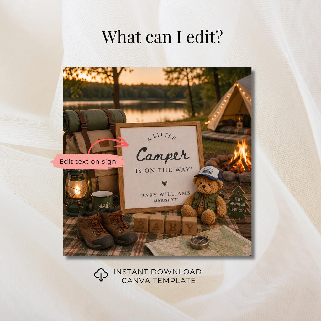 Digital Camping Pregnancy Announcment Template