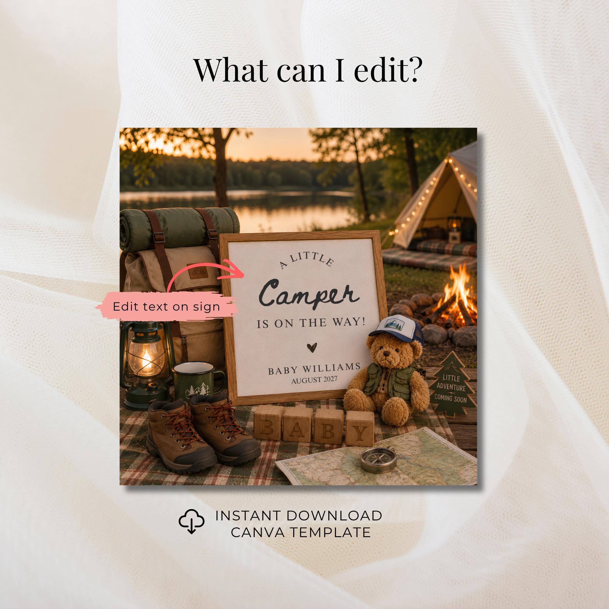 Digital Camping Pregnancy Announcment Template