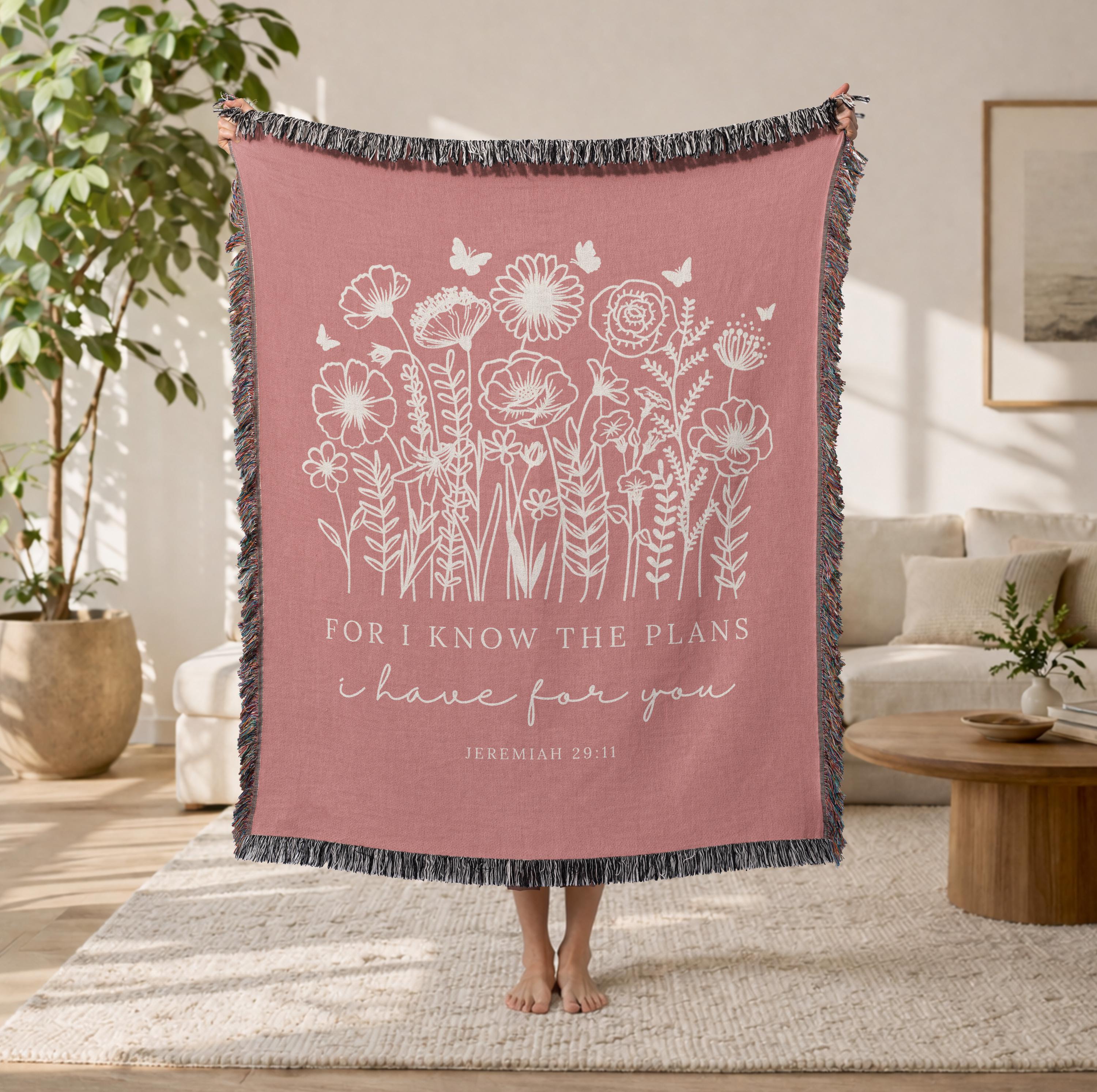 Woven Blanket Christian Gift for Women Jeremiah 29:11 Faith Inspirational Throw Blanket Scripture Gift Sympathy Healing Gift Floral Blanket