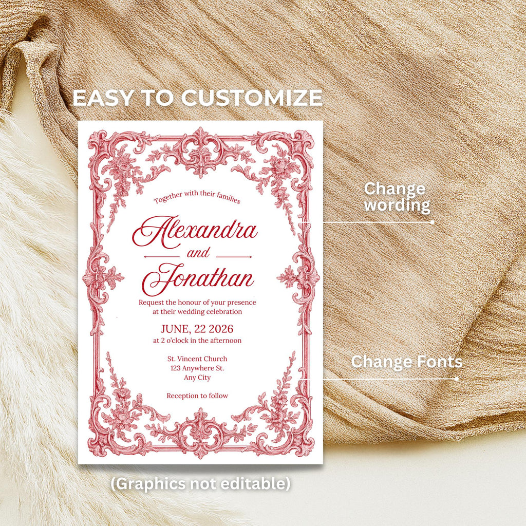 French Toile Rococo Wedding Invitation Bundle