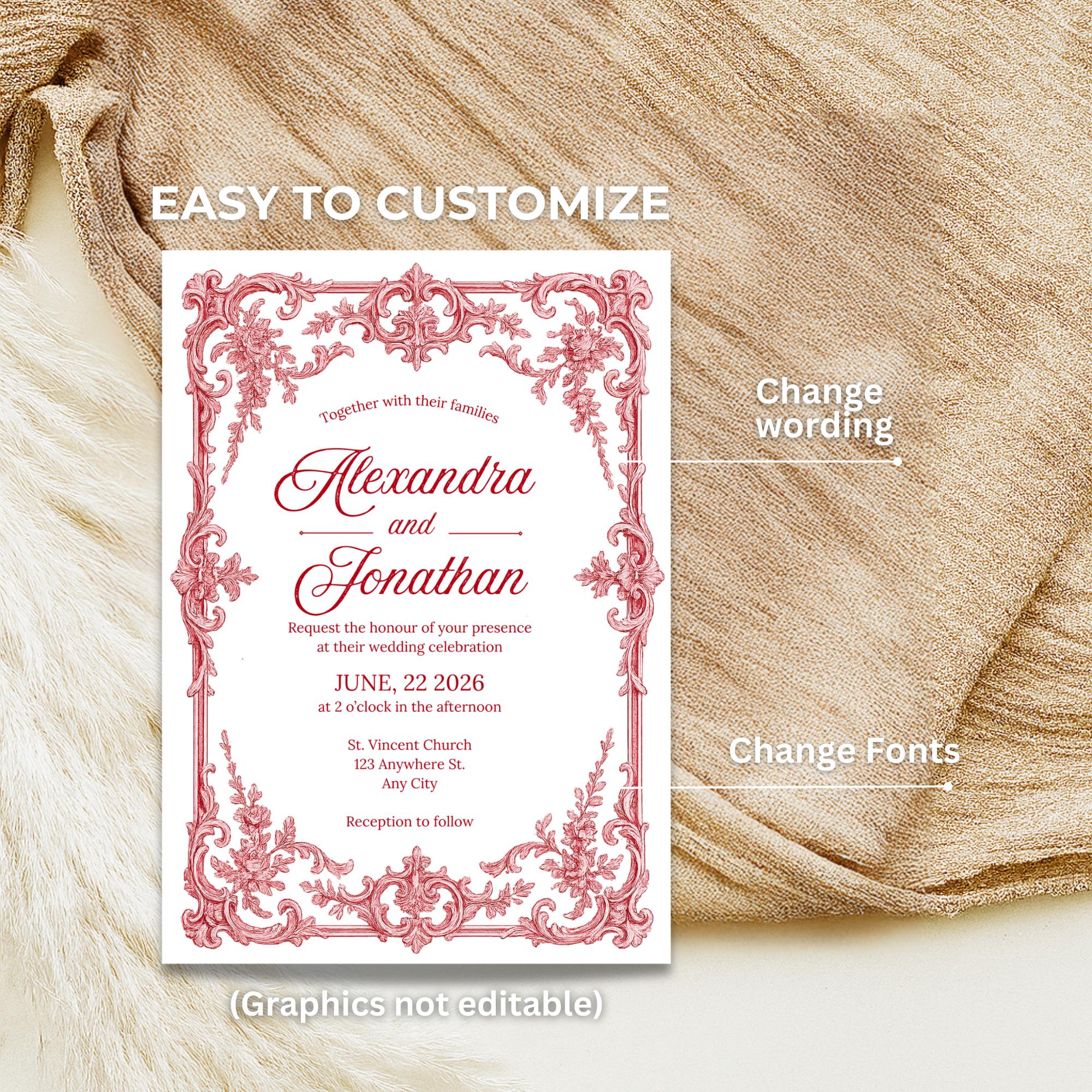French Toile Rococo Wedding Invitation Bundle