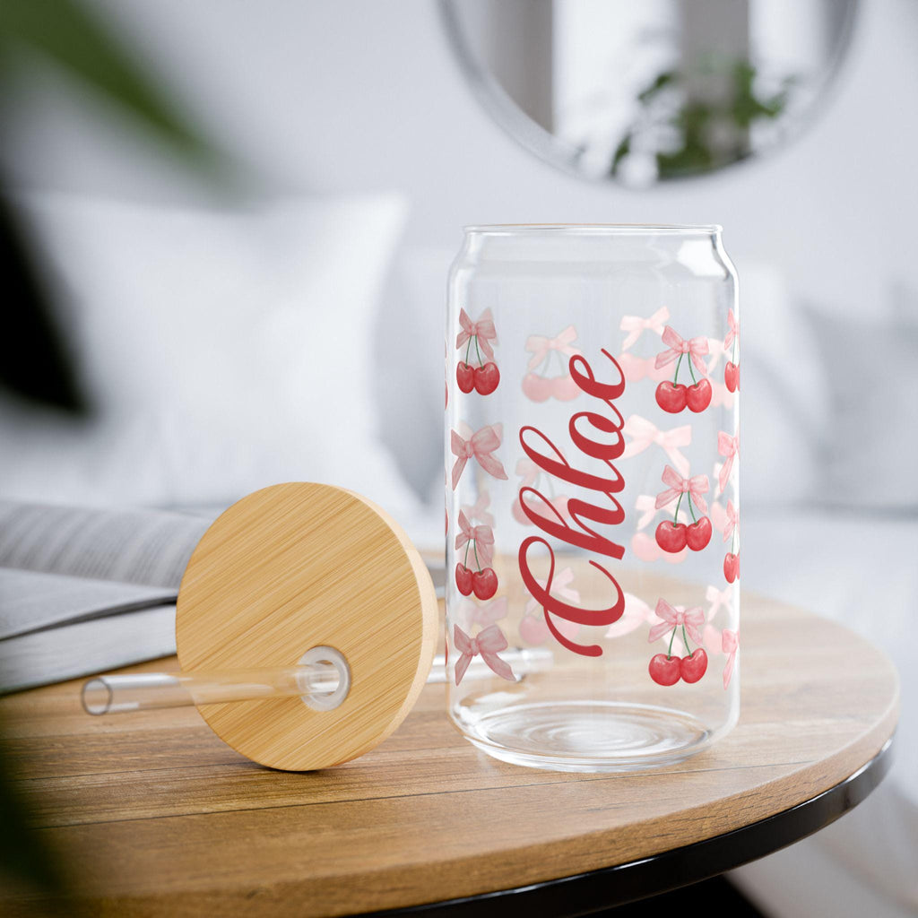 Personalized Cherry Pattern Sipper Glass